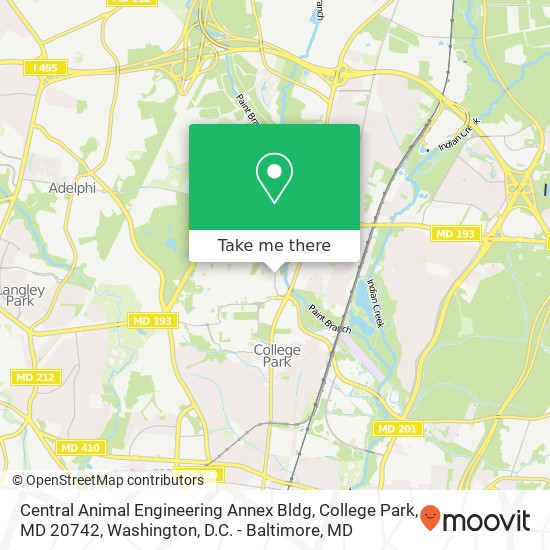 Mapa de Central Animal Engineering Annex Bldg, College Park, MD 20742