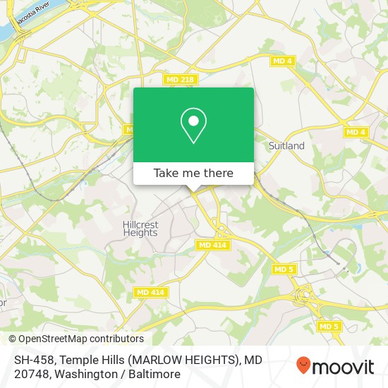 Mapa de SH-458, Temple Hills (MARLOW HEIGHTS), MD 20748