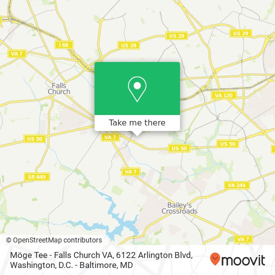 Mapa de Möge Tee - Falls Church VA, 6122 Arlington Blvd