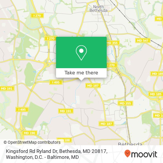 Mapa de Kingsford Rd Ryland Dr, Bethesda, MD 20817