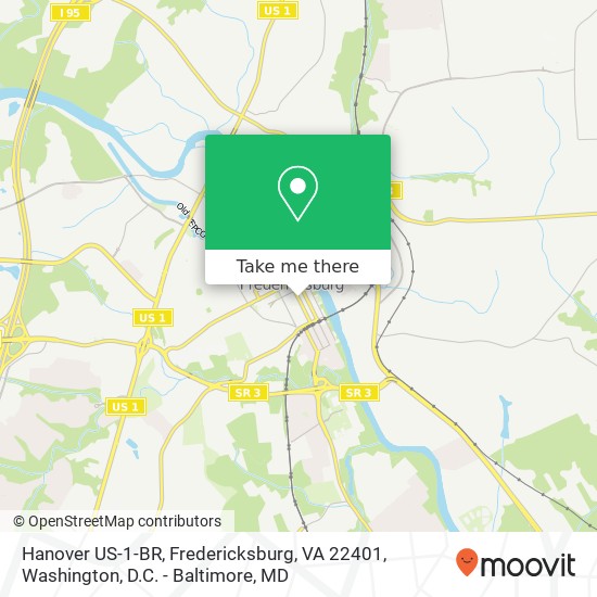 Mapa de Hanover US-1-BR, Fredericksburg, VA 22401