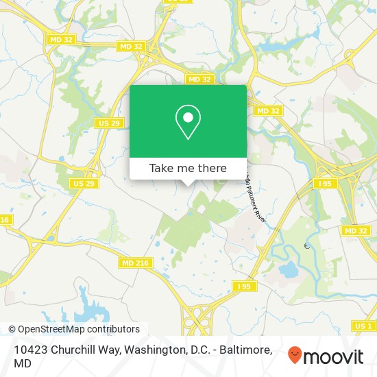 Mapa de 10423 Churchill Way, Laurel, MD 20723