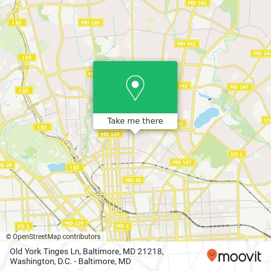 Mapa de Old York Tinges Ln, Baltimore, MD 21218