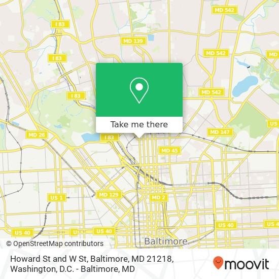 Howard St and W St, Baltimore, MD 21218 map