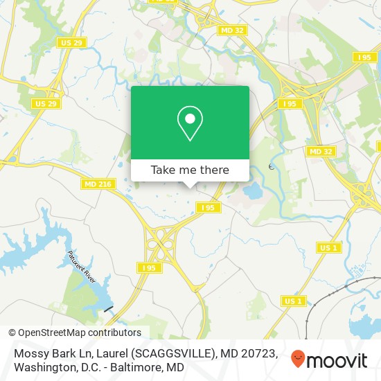 Mapa de Mossy Bark Ln, Laurel (SCAGGSVILLE), MD 20723