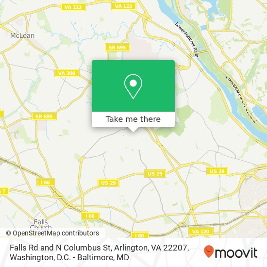 Mapa de Falls Rd and N Columbus St, Arlington, VA 22207