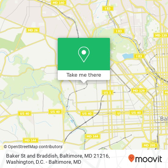 Baker St and Braddish, Baltimore, MD 21216 map