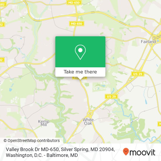 Mapa de Valley Brook Dr MD-650, Silver Spring, MD 20904