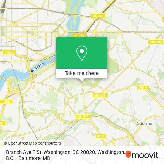 Mapa de Branch Ave T St, Washington, DC 20020