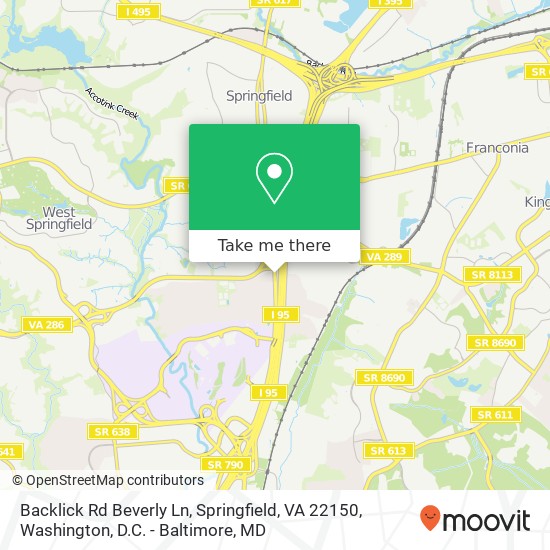 Mapa de Backlick Rd Beverly Ln, Springfield, VA 22150