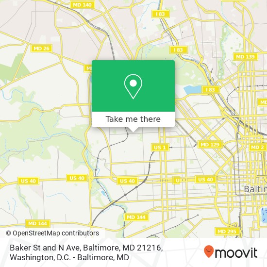 Mapa de Baker St and N Ave, Baltimore, MD 21216