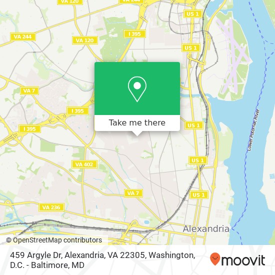 Mapa de 459 Argyle Dr, Alexandria, VA 22305