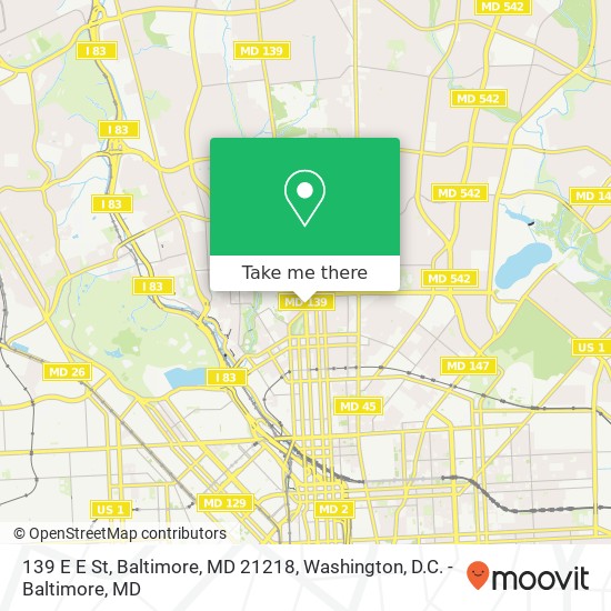 Mapa de 139 E E St, Baltimore, MD 21218