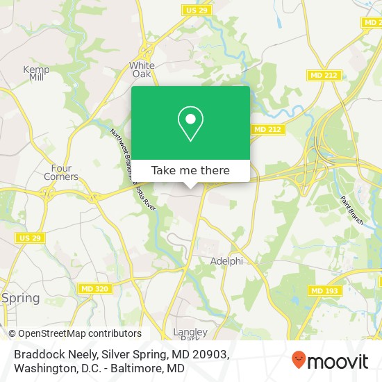 Mapa de Braddock Neely, Silver Spring, MD 20903
