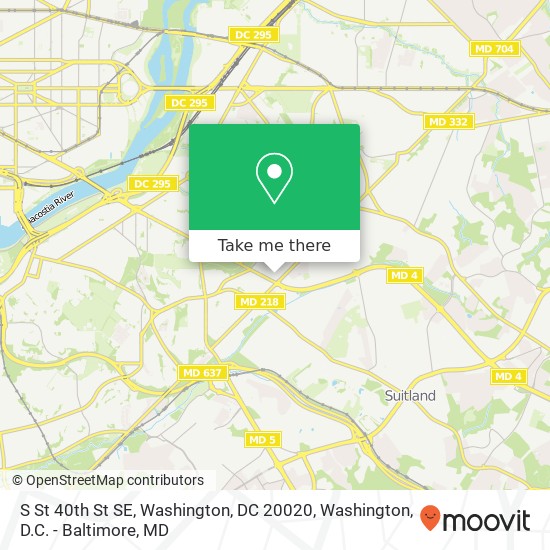 S St 40th St SE, Washington, DC 20020 map