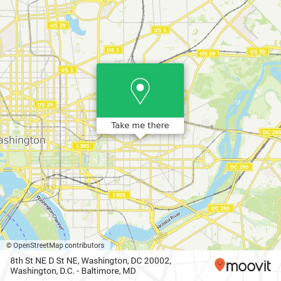 Mapa de 8th St NE D St NE, Washington, DC 20002