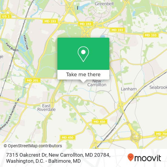 Mapa de 7315 Oakcrest Dr, New Carrollton, MD 20784