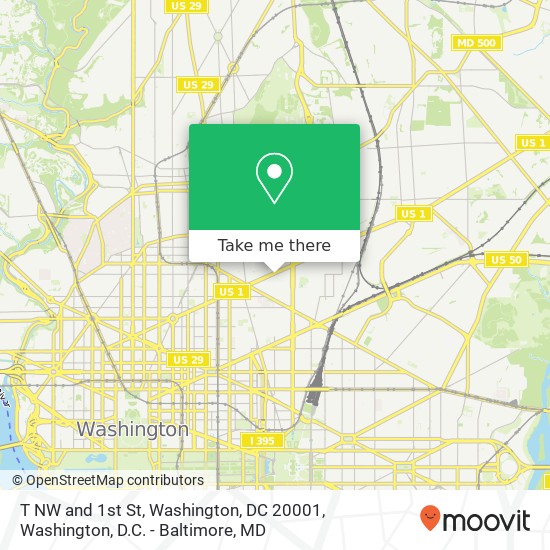 Mapa de T NW and 1st St, Washington, DC 20001