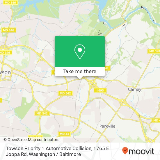 Towson Priority 1 Automotive Collision, 1765 E Joppa Rd map