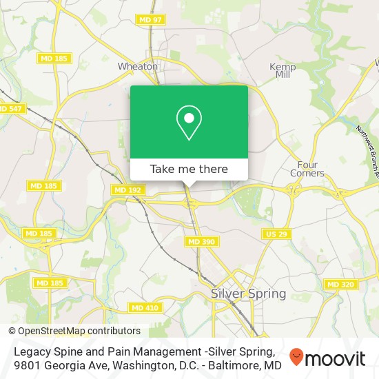 Mapa de Legacy Spine and Pain Management -Silver Spring, 9801 Georgia Ave