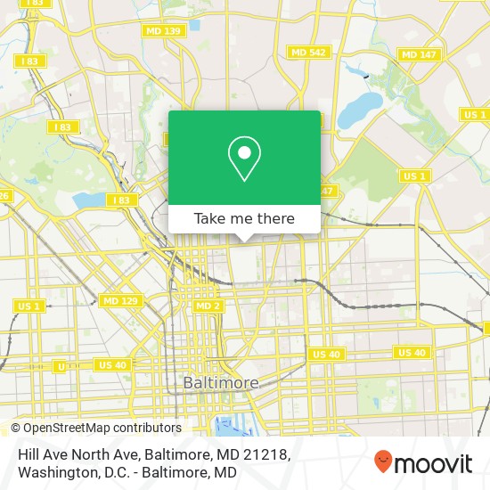 Hill Ave North Ave, Baltimore, MD 21218 map