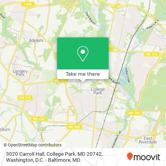 Mapa de 3020 Carroll Hall, College Park, MD 20742