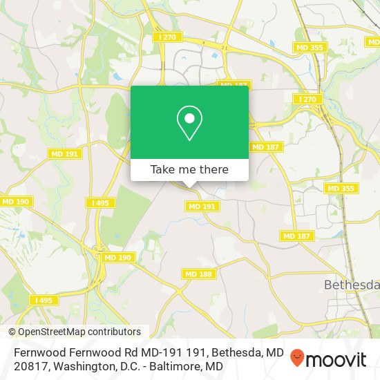 Mapa de Fernwood Fernwood Rd MD-191 191, Bethesda, MD 20817