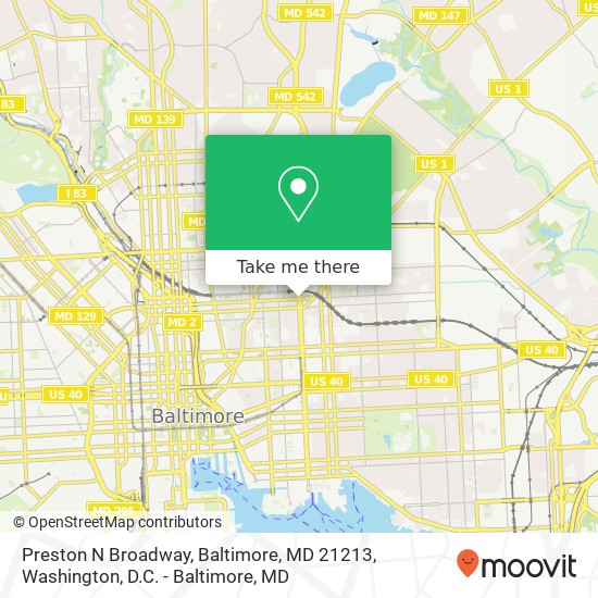 Mapa de Preston N Broadway, Baltimore, MD 21213