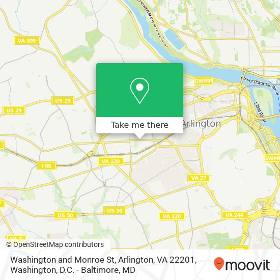 Washington and Monroe St, Arlington, VA 22201 map
