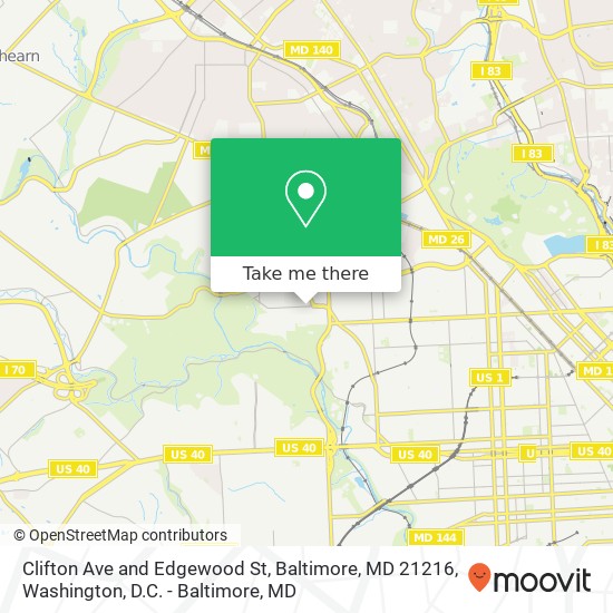 Clifton Ave and Edgewood St, Baltimore, MD 21216 map