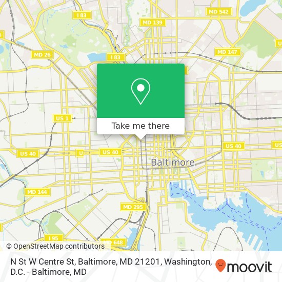 Mapa de N St W Centre St, Baltimore, MD 21201