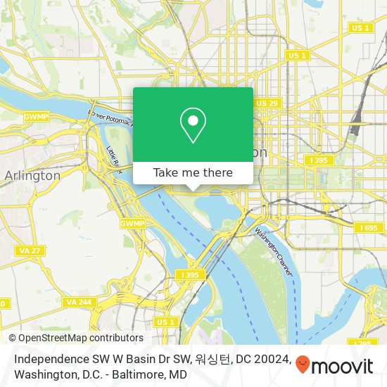 Mapa de Independence SW W Basin Dr SW, 워싱턴, DC 20024