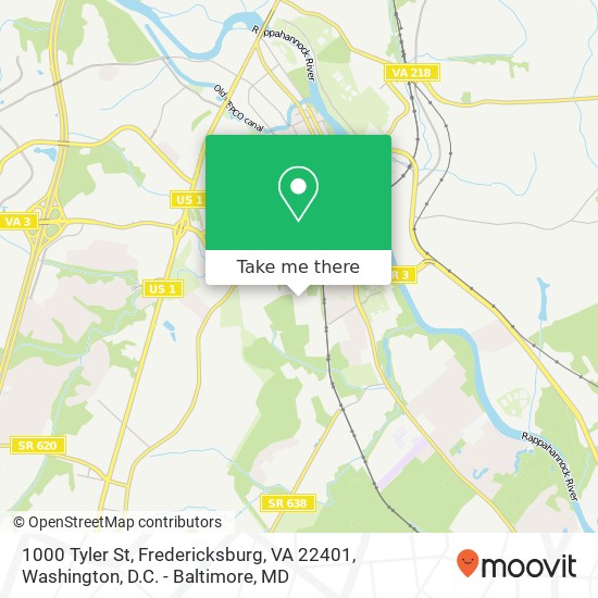 Mapa de 1000 Tyler St, Fredericksburg, VA 22401