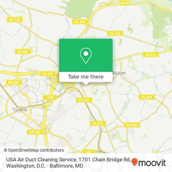 Mapa de USA Air Duct Cleaning Service, 1701 Chain Bridge Rd