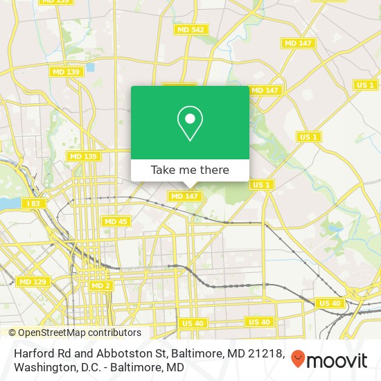 Mapa de Harford Rd and Abbotston St, Baltimore, MD 21218