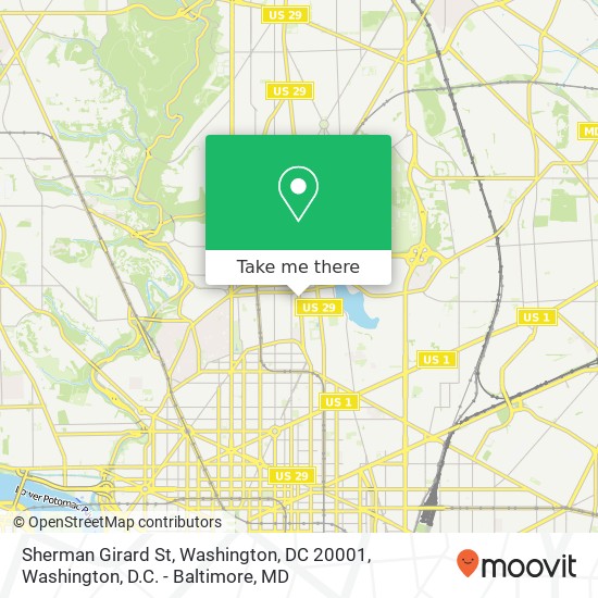 Mapa de Sherman Girard St, Washington, DC 20001