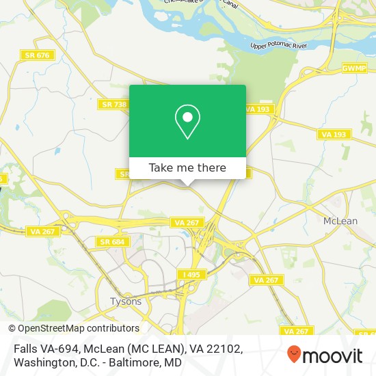 Falls VA-694, McLean (MC LEAN), VA 22102 map