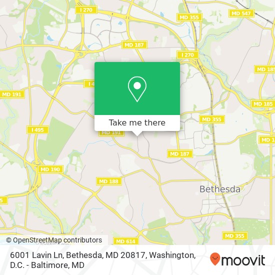 Mapa de 6001 Lavin Ln, Bethesda, MD 20817