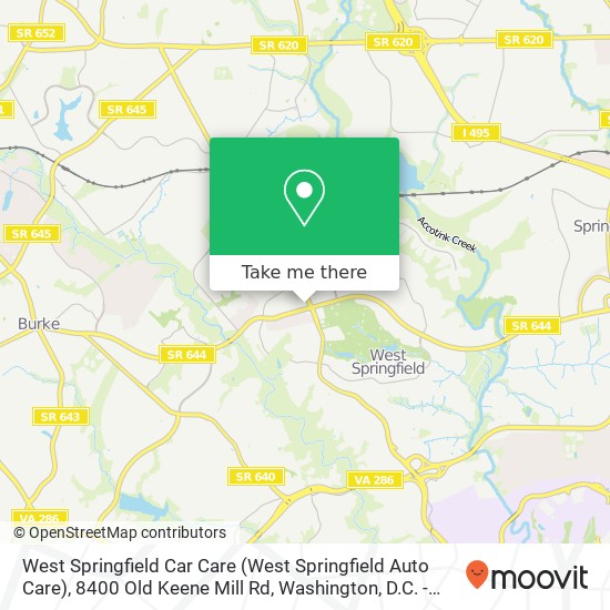 Mapa de West Springfield Car Care (West Springfield Auto Care), 8400 Old Keene Mill Rd