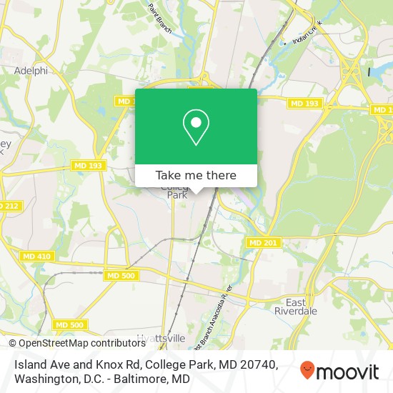 Island Ave and Knox Rd, College Park, MD 20740 map