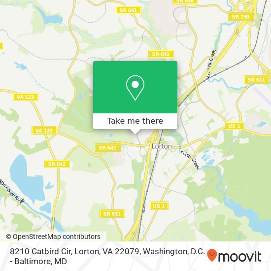 Mapa de 8210 Catbird Cir, Lorton, VA 22079