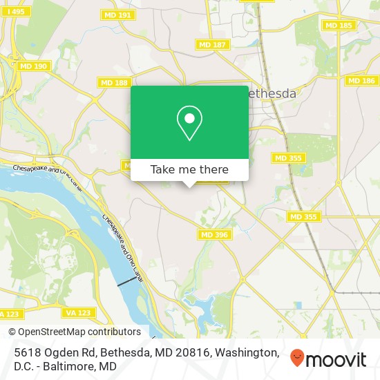 Mapa de 5618 Ogden Rd, Bethesda, MD 20816