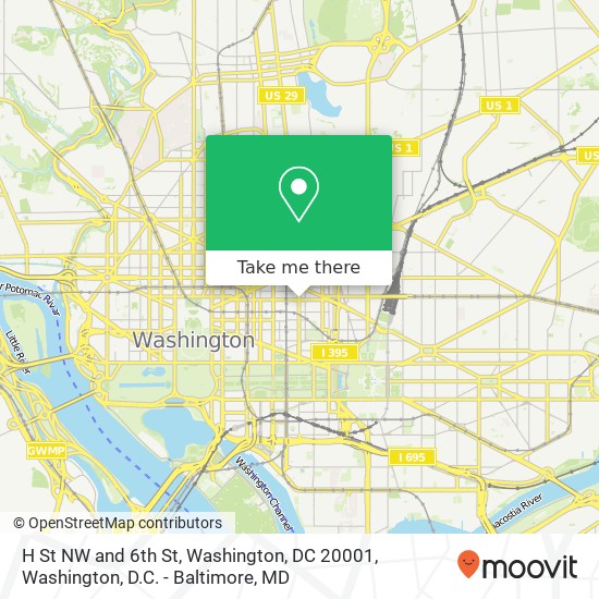 Mapa de H St NW and 6th St, Washington, DC 20001