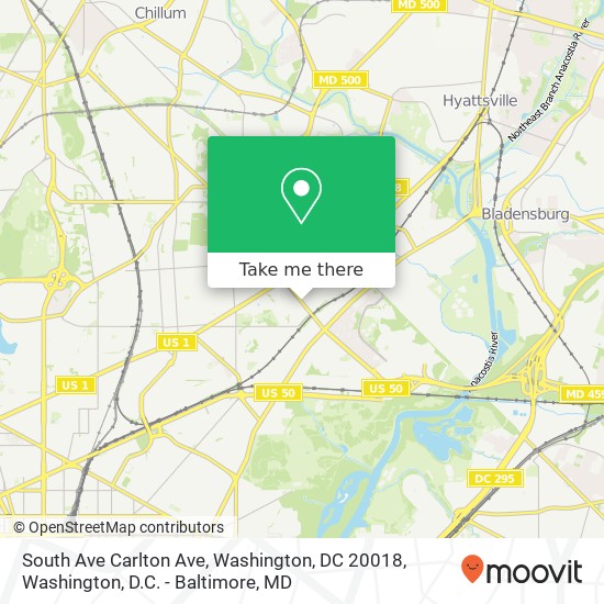 Mapa de South Ave Carlton Ave, Washington, DC 20018