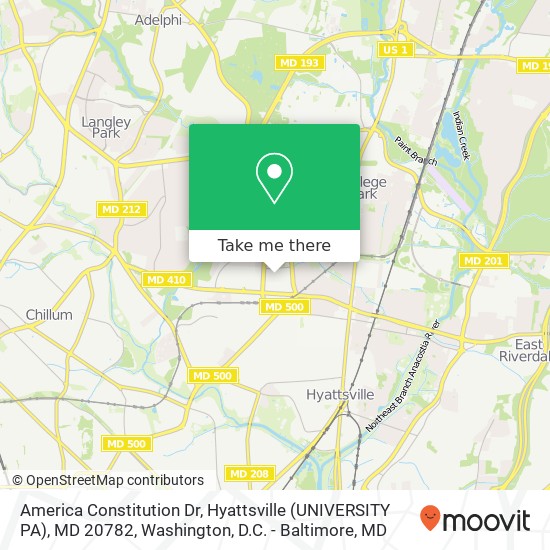 America Constitution Dr, Hyattsville (UNIVERSITY PA), MD 20782 map