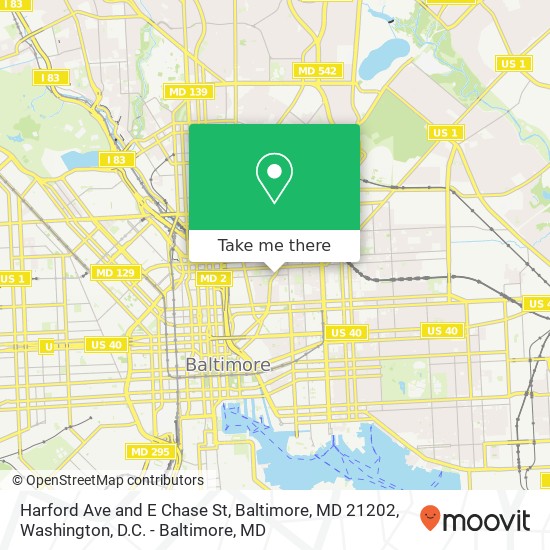 Harford Ave and E Chase St, Baltimore, MD 21202 map