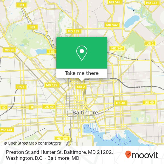 Preston St and Hunter St, Baltimore, MD 21202 map
