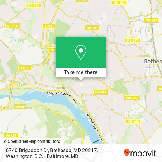 Mapa de 6740 Brigadoon Dr, Bethesda, MD 20817