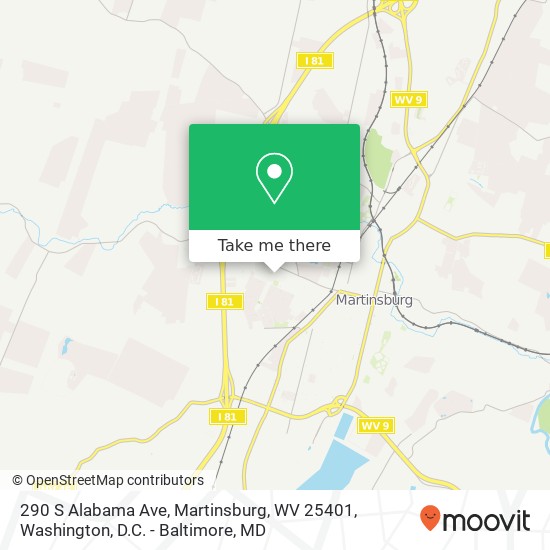 Mapa de 290 S Alabama Ave, Martinsburg, WV 25401