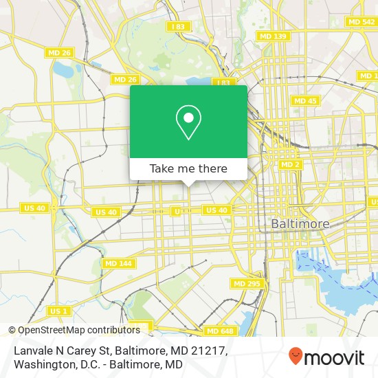 Mapa de Lanvale N Carey St, Baltimore, MD 21217